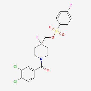molecular formula C19H17Cl2F2NO4S B2519304 [1-(3,4-Dichlorobenzoyl)-4-fluoro-4-piperidinyl]methyl 4-fluorobenzenesulfonate CAS No. 477857-55-9