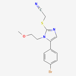 molecular formula C14H14BrN3OS B2519308 2-((5-(4-bromophenyl)-1-(2-methoxyethyl)-1H-imidazol-2-yl)thio)acetonitrile CAS No. 1207039-10-8