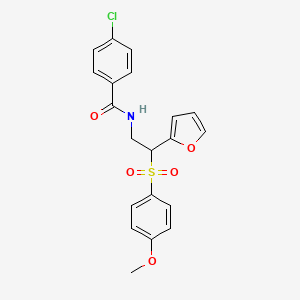 molecular formula C20H18ClNO5S B2519316 4-chloro-N-{2-(2-furyl)-2-[(4-methoxyphenyl)sulfonyl]ethyl}benzamide CAS No. 946243-36-3