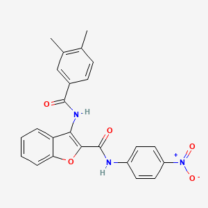 molecular formula C24H19N3O5 B2519317 3-(3,4-二甲基苯甲酰胺基)-N-(4-硝基苯基)苯并呋喃-2-甲酰胺 CAS No. 887897-61-2