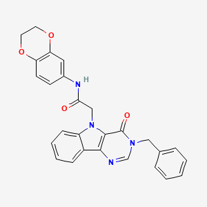 molecular formula C27H22N4O4 B2519373 2-(3-benzyl-4-oxo-3,4-dihydro-5H-pyrimido[5,4-b]indol-5-yl)-N-(2,3-dihydro-1,4-benzodioxin-6-yl)acetamide CAS No. 1189464-35-4