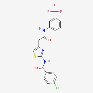 molecular formula C19H13ClF3N3O2S B2519398 4-chloro-N-(4-(2-oxo-2-((3-(trifluoromethyl)phenyl)amino)ethyl)thiazol-2-yl)benzamide CAS No. 921791-05-1