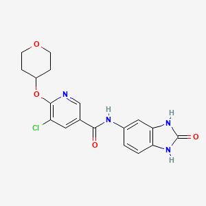 molecular formula C18H17ClN4O4 B2519407 5-chloro-N-(2-oxo-2,3-dihydro-1H-benzo[d]imidazol-5-yl)-6-((tetrahydro-2H-pyran-4-yl)oxy)nicotinamide CAS No. 1904246-87-2