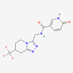 molecular formula C14H14F3N5O2 B2519409 6-oxo-N-((7-(trifluoromethyl)-5,6,7,8-tetrahydro-[1,2,4]triazolo[4,3-a]pyridin-3-yl)methyl)-1,6-dihydropyridine-3-carboxamide CAS No. 2034520-13-1