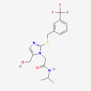 molecular formula C17H20F3N3O2S B2519417 2-(5-(hydroxymethyl)-2-((3-(trifluoromethyl)benzyl)thio)-1H-imidazol-1-yl)-N-isopropylacetamide CAS No. 921524-09-6