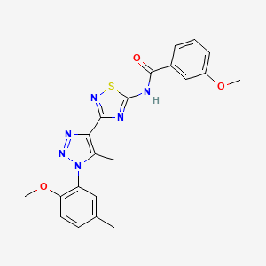 molecular formula C21H20N6O3S B2519430 3-甲氧基-N-{3-[1-(2-甲氧基-5-甲基苯基)-5-甲基-1H-1,2,3-三唑-4-基]-1,2,4-噻二唑-5-基}苯甲酰胺 CAS No. 895118-80-6