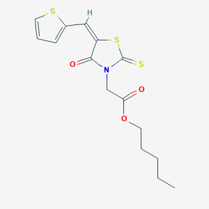molecular formula C15H17NO3S3 B2519443 (E)-pentyl 2-(4-oxo-5-(thiophen-2-ylmethylene)-2-thioxothiazolidin-3-yl)acetate CAS No. 682783-24-0