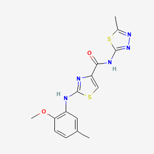 molecular formula C15H15N5O2S2 B2519473 2-((2-methoxy-5-methylphenyl)amino)-N-(5-methyl-1,3,4-thiadiazol-2-yl)thiazole-4-carboxamide CAS No. 1171962-69-8