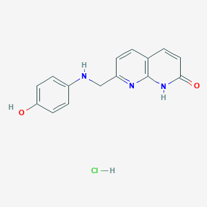 molecular formula C15H14ClN3O2 B2519484 7-[(4-羟基苯胺基)甲基]-1H-1,8-萘啶-2-酮；盐酸盐 CAS No. 2551117-20-3