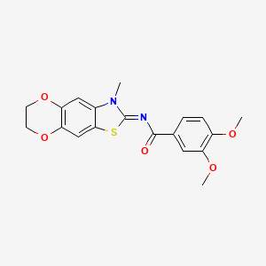 molecular formula C19H18N2O5S B2519486 3,4-dimethoxy-N-(3-methyl-6,7-dihydro-[1,4]dioxino[2,3-f][1,3]benzothiazol-2-ylidene)benzamide CAS No. 1322249-47-7