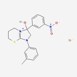 molecular formula C19H20BrN3O3S B2519491 3-hydroxy-3-(3-nitrophenyl)-1-(m-tolyl)-3,5,6,7-tetrahydro-2H-imidazo[2,1-b][1,3]thiazin-1-ium bromide CAS No. 1104734-40-8