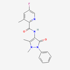 molecular formula C18H17FN4O2 B2519493 N-(1,5-dimethyl-3-oxo-2-phenyl-2,3-dihydro-1H-pyrazol-4-yl)-5-fluoro-3-methylpyridine-2-carboxamide CAS No. 2415534-89-1