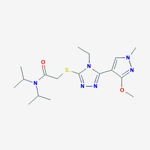 molecular formula C17H28N6O2S B2519508 2-((4-乙基-5-(3-甲氧基-1-甲基-1H-吡唑-4-基)-4H-1,2,4-三唑-3-基)硫代)-N,N-二异丙基乙酰胺 CAS No. 1014094-68-8