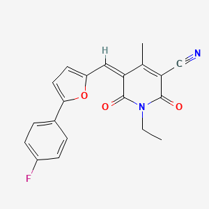 molecular formula C20H15FN2O3 B2519511 (5Z)-1-ethyl-5-{[5-(4-fluorophenyl)furan-2-yl]methylidene}-4-methyl-2,6-dioxo-1,2,5,6-tetrahydropyridine-3-carbonitrile CAS No. 879932-72-6
