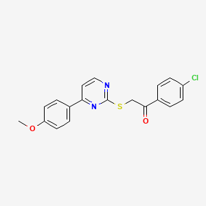 molecular formula C19H15ClN2O2S B2519520 1-(4-Chlorophenyl)-2-((4-(4-methoxyphenyl)pyrimidin-2-yl)thio)ethanone CAS No. 391229-28-0