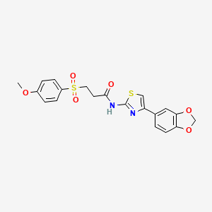 molecular formula C20H18N2O6S2 B2519535 N-(4-(benzo[d][1,3]dioxol-5-yl)thiazol-2-yl)-3-((4-methoxyphenyl)sulfonyl)propanamide CAS No. 941908-36-7