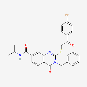 molecular formula C27H24BrN3O3S B2519539 3-benzyl-2-((2-(4-bromophenyl)-2-oxoethyl)thio)-N-isopropyl-4-oxo-3,4-dihydroquinazoline-7-carboxamide CAS No. 932351-16-1