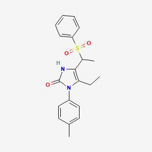 molecular formula C20H22N2O3S B2519553 5-ethyl-1-(4-methylphenyl)-4-[1-(phenylsulfonyl)ethyl]-1,3-dihydro-2H-imidazol-2-one CAS No. 477848-65-0