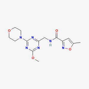 molecular formula C14H18N6O4 B2519556 N-((4-methoxy-6-morpholino-1,3,5-triazin-2-yl)methyl)-5-methylisoxazole-3-carboxamide CAS No. 2034412-41-2