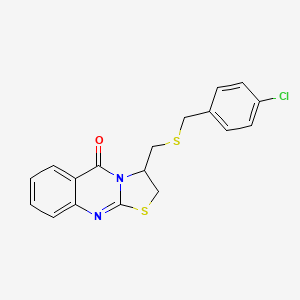 molecular formula C18H15ClN2OS2 B2519557 3-{[(4-chlorobenzyl)sulfanyl]methyl}-2,3-dihydro-5H-[1,3]thiazolo[2,3-b]quinazolin-5-one CAS No. 477860-28-9