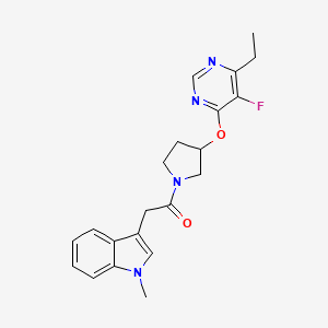 molecular formula C21H23FN4O2 B2519558 1-(3-((6-ethyl-5-fluoropyrimidin-4-yl)oxy)pyrrolidin-1-yl)-2-(1-methyl-1H-indol-3-yl)ethanone CAS No. 2034494-51-2