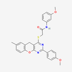 molecular formula C28H25N3O4S B2519561 N-(3-Methoxyphenyl)-2-{[2-(4-methoxyphenyl)-7-methyl-5H-chromeno[2,3-D]pyrimidin-4-YL]sulfanyl}acetamide CAS No. 866340-81-0