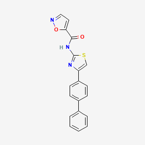 molecular formula C19H13N3O2S B2519575 N-(4-([1,1'-biphenyl]-4-yl)thiazol-2-yl)isoxazole-5-carboxamide CAS No. 941957-30-8