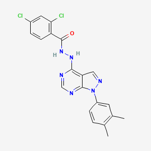 molecular formula C20H16Cl2N6O B2519584 2,4-二氯-N'-(1-(3,4-二甲苯基)-1H-吡唑并[3,4-d]嘧啶-4-基)苯甲酰肼 CAS No. 881082-40-2