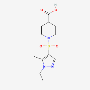 molecular formula C12H19N3O4S B2519591 1-[(1-乙基-5-甲基-1H-吡唑-4-基)磺酰基]哌啶-4-羧酸 CAS No. 956439-93-3