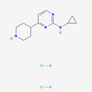 molecular formula C12H20Cl2N4 B2519596 N-cyclopropyl-4-(piperidin-4-yl)pyrimidin-2-amine dihydrochloride CAS No. 1439908-10-7