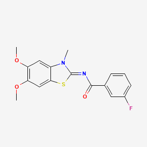 molecular formula C17H15FN2O3S B2519608 N-(5,6-dimethoxy-3-methyl-1,3-benzothiazol-2-ylidene)-3-fluorobenzamide CAS No. 895448-94-9