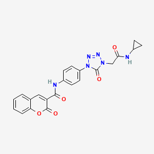 molecular formula C22H18N6O5 B2519627 N-(4-(4-(2-(环丙氨基)-2-氧代乙基)-5-氧代-4,5-二氢-1H-四唑-1-基)苯基)-2-氧代-2H-色烯-3-甲酰胺 CAS No. 1396847-46-3