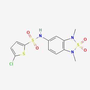 molecular formula C12H12ClN3O4S3 B2519665 5-氯-N-(1,3-二甲基-2,2-二氧化-1,3-二氢苯并[c][1,2,5]噻二唑-5-基)噻吩-2-磺酰胺 CAS No. 2034485-11-3