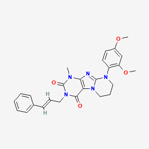 molecular formula C26H27N5O4 B2519674 9-(2,4-二甲氧基苯基)-1-甲基-3-[(E)-3-苯基丙-2-烯基]-7,8-二氢-6H-嘌呤[7,8-a]嘧啶-2,4-二酮 CAS No. 877616-94-9