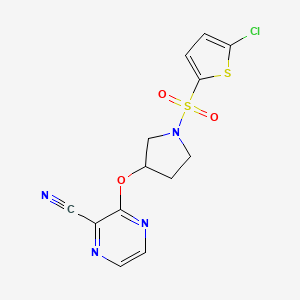 molecular formula C13H11ClN4O3S2 B2519689 3-((1-((5-Chlorothiophen-2-yl)sulfonyl)pyrrolidin-3-yl)oxy)pyrazine-2-carbonitrile CAS No. 2034207-38-8