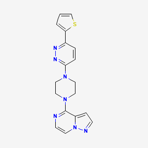 molecular formula C18H17N7S B2519728 4-[4-(6-Thiophen-2-ylpyridazin-3-yl)piperazin-1-yl]pyrazolo[1,5-a]pyrazine CAS No. 2380180-27-6