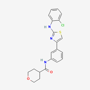 B2519739 N-(3-(2-((2-chlorophenyl)amino)thiazol-4-yl)phenyl)tetrahydro-2H-pyran-4-carboxamide CAS No. 1797181-84-0