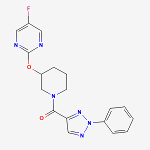 molecular formula C18H17FN6O2 B2519740 (3-((5-氟嘧啶-2-基)氧代)哌啶-1-基)(2-苯基-2H-1,2,3-三唑-4-基)甲酮 CAS No. 2097931-24-1