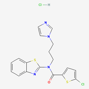 molecular formula C18H16Cl2N4OS2 B2519769 N-(3-(1H-imidazol-1-yl)propyl)-N-(benzo[d]thiazol-2-yl)-5-chlorothiophene-2-carboxamide hydrochloride CAS No. 1216743-05-3