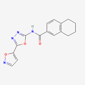 molecular formula C16H14N4O3 B2519773 N-(5-(isoxazol-5-yl)-1,3,4-oxadiazol-2-yl)-5,6,7,8-tetrahydronaphthalene-2-carboxamide CAS No. 946362-48-7