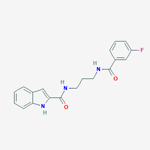 molecular formula C19H18FN3O2 B251980 N-{3-[(3-fluorobenzoyl)amino]propyl}-1H-indole-2-carboxamide 