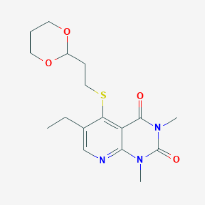molecular formula C17H23N3O4S B2519828 5-((2-(1,3-dioxan-2-yl)ethyl)thio)-6-ethyl-1,3-dimethylpyrido[2,3-d]pyrimidine-2,4(1H,3H)-dione CAS No. 900004-63-9