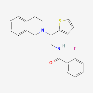 molecular formula C22H21FN2OS B2519854 N-(2-(3,4-dihydroisoquinolin-2(1H)-yl)-2-(thiophen-2-yl)ethyl)-2-fluorobenzamide CAS No. 903289-18-9