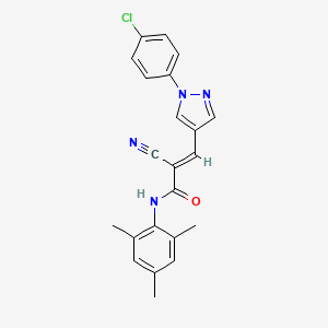 molecular formula C22H19ClN4O B2519876 (E)-3-[1-(4-chlorophenyl)pyrazol-4-yl]-2-cyano-N-(2,4,6-trimethylphenyl)prop-2-enamide CAS No. 1181468-34-7