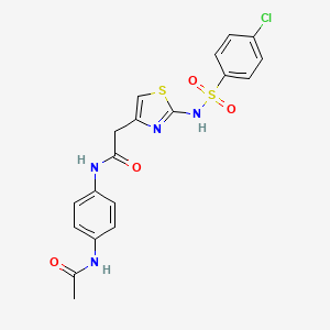 molecular formula C19H17ClN4O4S2 B2519896 N-(4-acetamidophenyl)-2-(2-(4-chlorophenylsulfonamido)thiazol-4-yl)acetamide CAS No. 921926-23-0