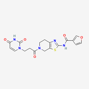 molecular formula C18H17N5O5S B2519897 N-(5-(3-(2,4-dioxo-3,4-dihydropyrimidin-1(2H)-yl)propanoyl)-4,5,6,7-tetrahydrothiazolo[5,4-c]pyridin-2-yl)furan-3-carboxamide CAS No. 1448129-75-6