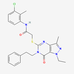 molecular formula C25H26ClN5O2S B2519916 N-(3-chloro-2-methylphenyl)-2-((1-ethyl-3-methyl-7-oxo-6-phenethyl-6,7-dihydro-1H-pyrazolo[4,3-d]pyrimidin-5-yl)thio)acetamide CAS No. 1359082-70-4