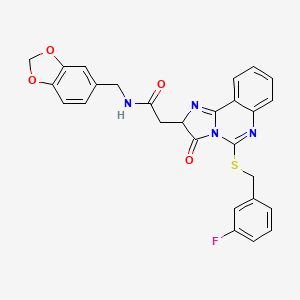N-(1,3-benzodioxol-5-ylmethyl)-2-[5-[(3-fluorophenyl)methylsulfanyl]-3-oxo-2H-imidazo[1,2-c]quinazolin-2-yl]acetamide