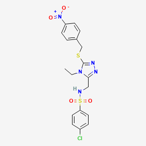 molecular formula C18H18ClN5O4S2 B2519927 4-chloro-N-({4-ethyl-5-[(4-nitrobenzyl)sulfanyl]-4H-1,2,4-triazol-3-yl}methyl)benzenesulfonamide CAS No. 338421-96-8