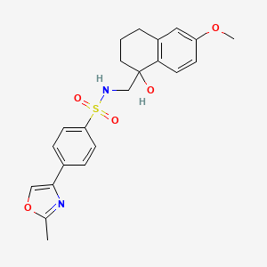 molecular formula C22H24N2O5S B2519938 N-((1-hydroxy-6-methoxy-1,2,3,4-tetrahydronaphthalen-1-yl)methyl)-4-(2-methyloxazol-4-yl)benzenesulfonamide CAS No. 2034601-30-2
